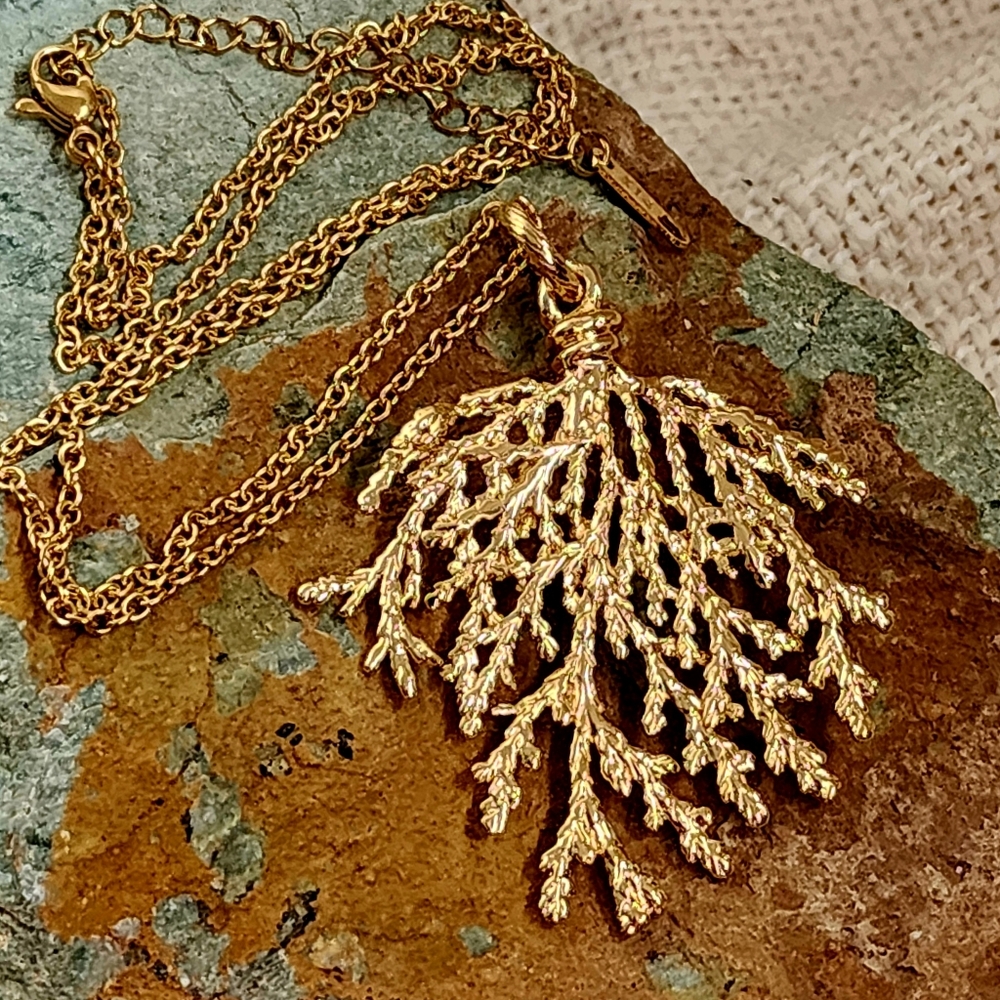 Premium 14K Gold Plated Hypoallergenic Jewelry Large Coral Branch Pendant